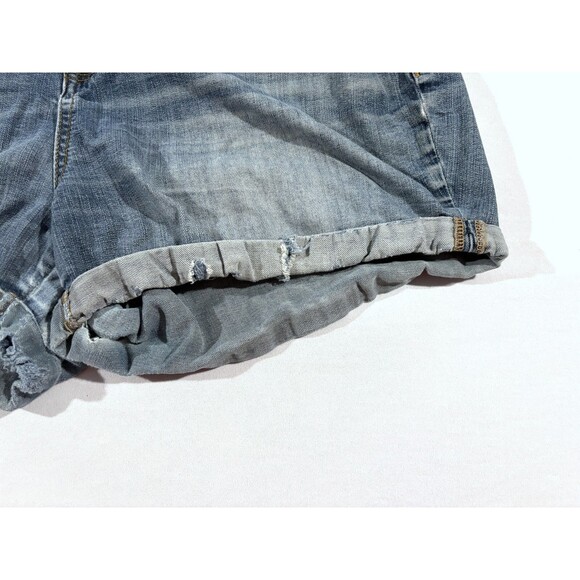 Torrid Blue Mid Rise Short Short Denim Rolled Distressed Jeans Shorts Sz 18 Hole - Picture 3 of 13